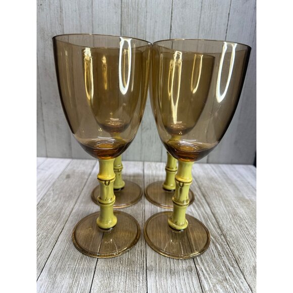 Vtg Tiki Bar Wine Glasses and Pitcher Acrylic Tree Bamboo Stem Cocktail Set 5 - Picture 10 of 13